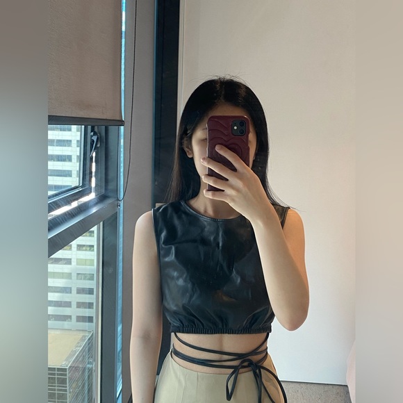 Black Leather Zara Crop Top - Picture 3 of 3